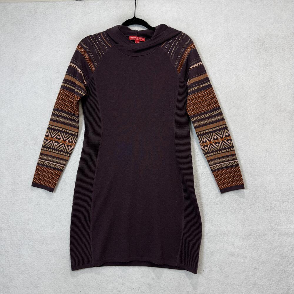 Krimson Klover Sweater Dress Womens Small Purple Hooded Cowl Neck Geometric Mini